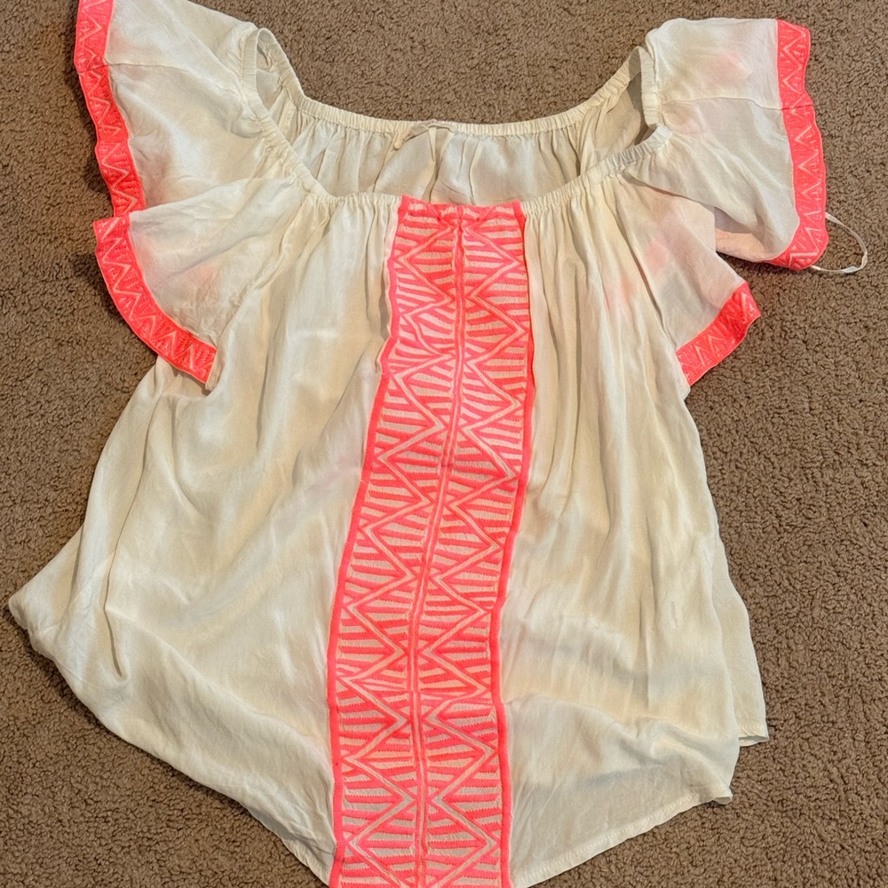 Solitaire Cream and Pink Embellished Flutter Sleeve Blouse